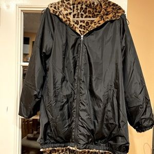 Balloon faux fur cheetah jacket oversized